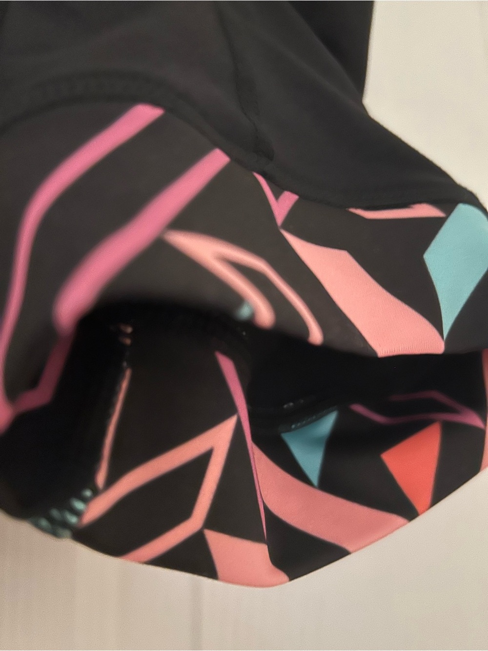 shebeest Black Bike Shorts with Coral, Teal & Pink Geometric Trim - Picture 4 of 6